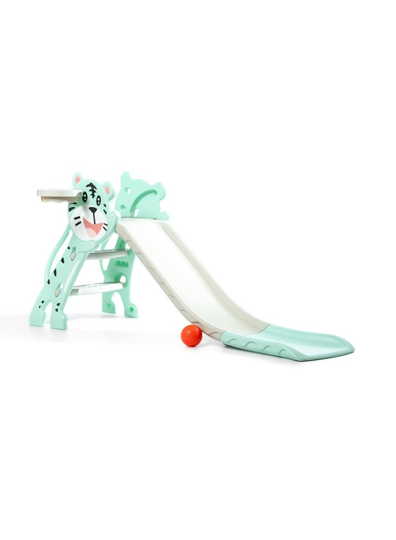 FULL JOY Foldable Tiger Slide With Basketball ,Turquoise - Image 1