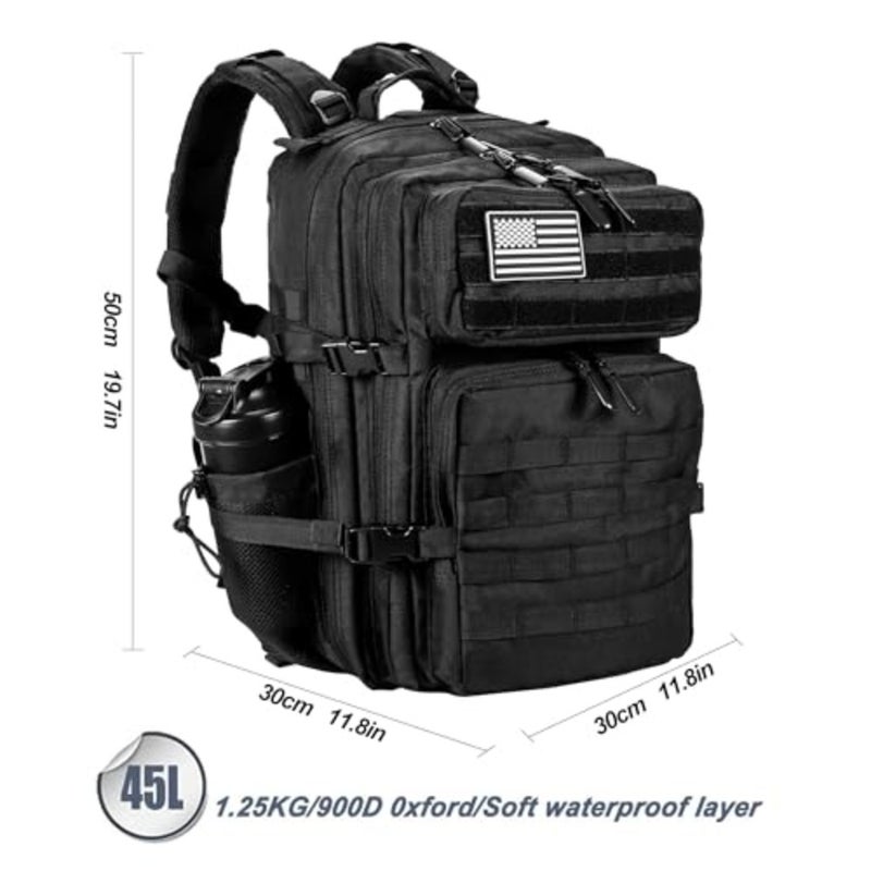 Military Tactical Backpack for Men and Women 45L Army 3 Days Assault Pack Bag Large Rucksack with Molle System - Black - Image 2