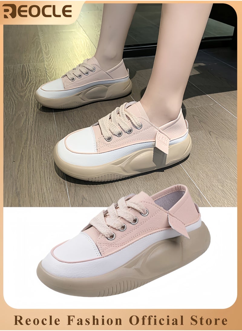 REOCLE Women Chunky Platform Casual Lace-Up Walking Sneaker Thick Bottom Slip on Sneakers Stylish Non-Slip and Height-Enhancing Walking Shoes - Image 1