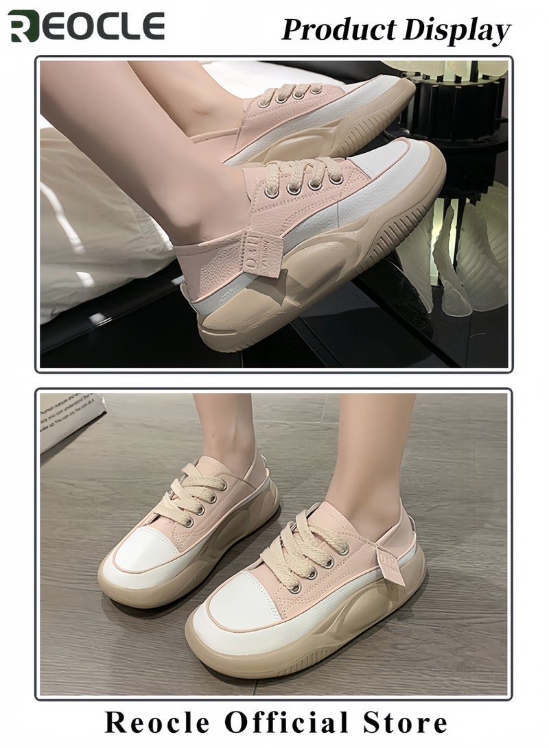 REOCLE Women Chunky Platform Casual Lace-Up Walking Sneaker Thick Bottom Slip on Sneakers Stylish Non-Slip and Height-Enhancing Walking Shoes - Image 5