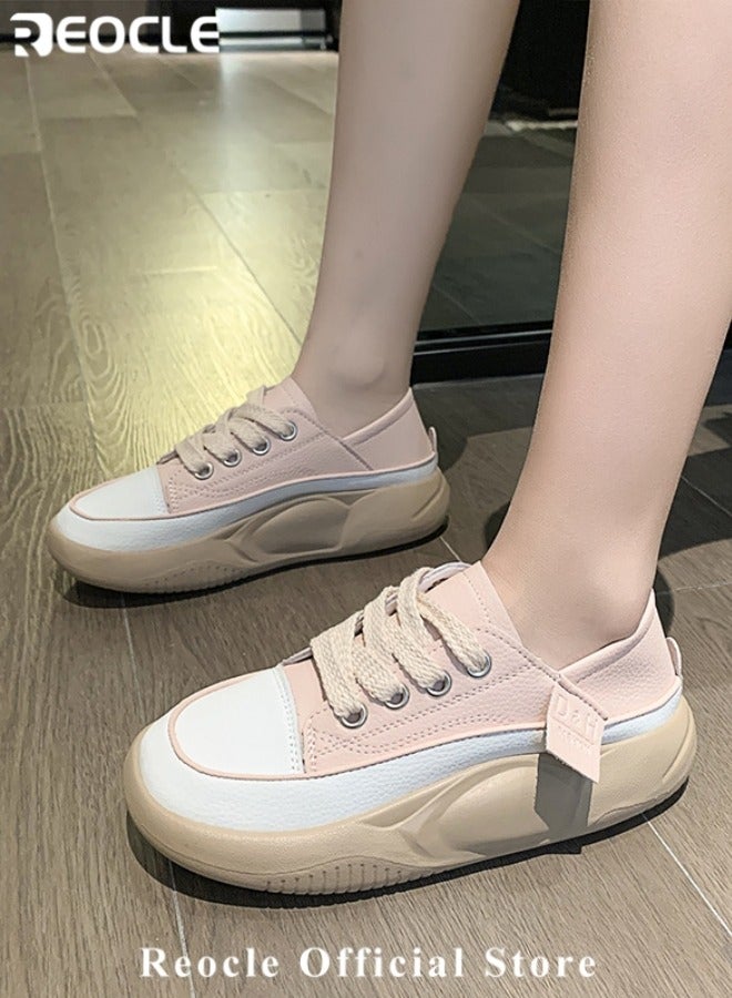 REOCLE Women Chunky Platform Casual Lace-Up Walking Sneaker Thick Bottom Slip on Sneakers Stylish Non-Slip and Height-Enhancing Walking Shoes - Image 2