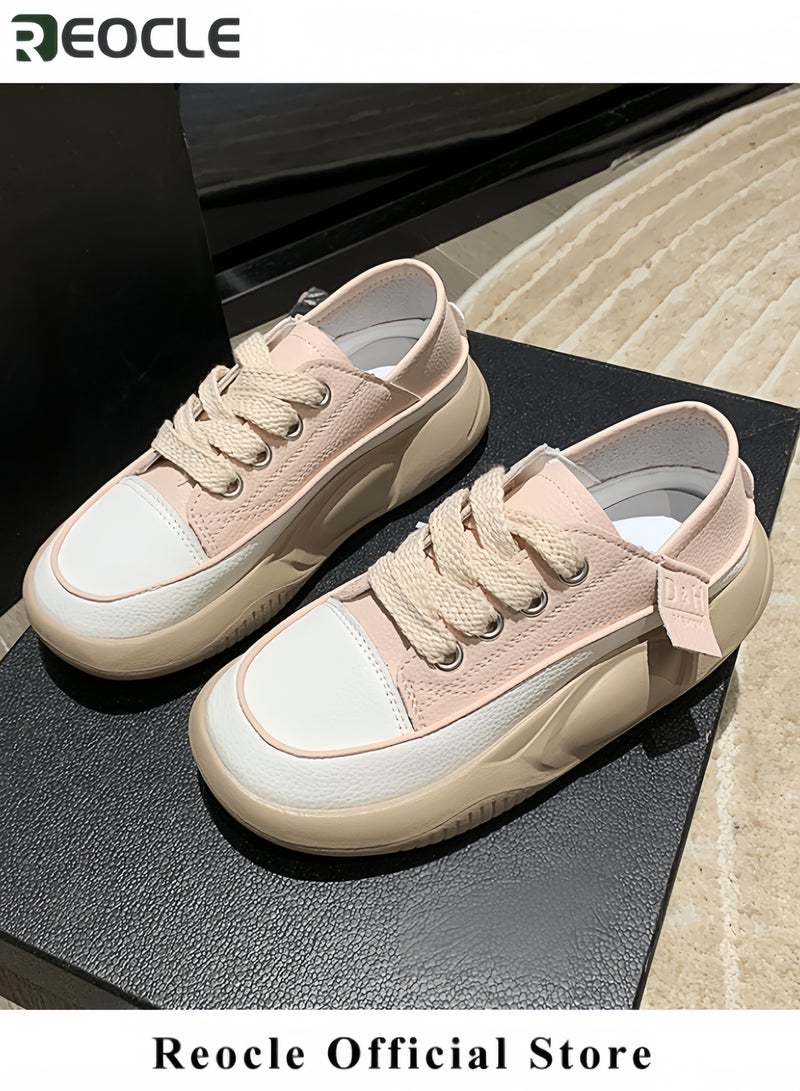 REOCLE Women Chunky Platform Casual Lace-Up Walking Sneaker Thick Bottom Slip on Sneakers Stylish Non-Slip and Height-Enhancing Walking Shoes - Image 3