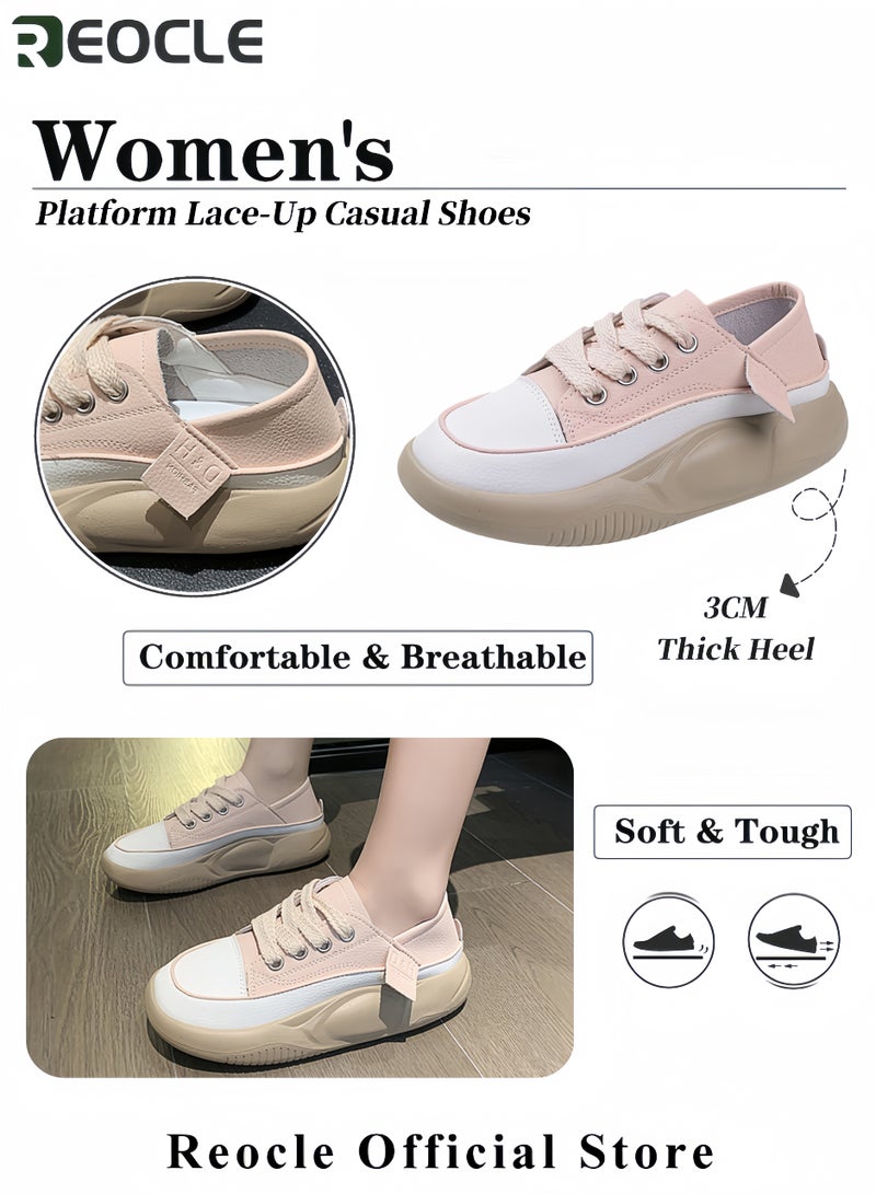 REOCLE Women Chunky Platform Casual Lace-Up Walking Sneaker Thick Bottom Slip on Sneakers Stylish Non-Slip and Height-Enhancing Walking Shoes - Image 4