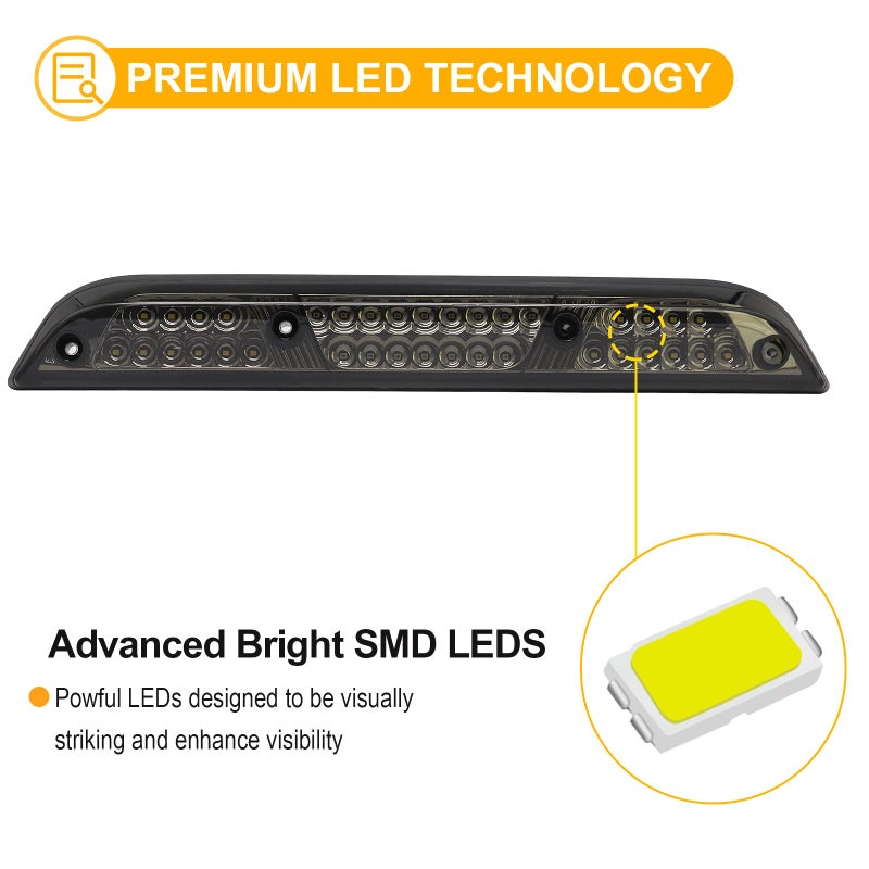 R&F Auto LED Smoked F1 Style Strobe Third Brake Light Compatible with F150 (2015-2024)/ F250 F350 F450 Super Duty (2017-2024) / Ranger/Maverick Roof Cargo Light CHMSL High Mount Stop Lamps - Image 4