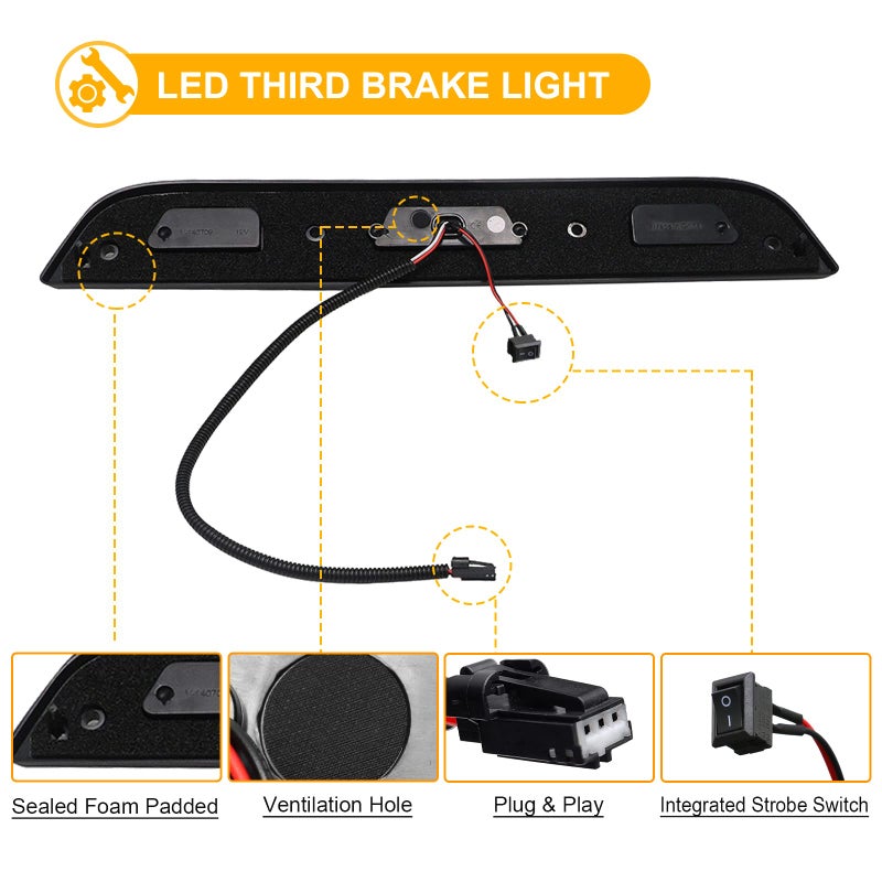R&F Auto LED Smoked F1 Style Strobe Third Brake Light Compatible with F150 (2015-2024)/ F250 F350 F450 Super Duty (2017-2024) / Ranger/Maverick Roof Cargo Light CHMSL High Mount Stop Lamps - Image 5