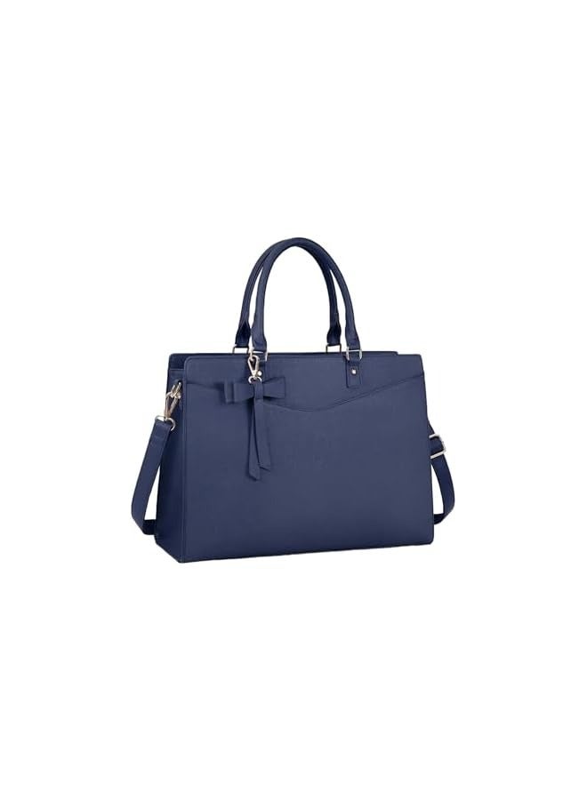 PROMASS Laptop Bag for Women, 15.6 Inch Waterproof PU Leather Tote Bag Business Computers Work Bag University Bag with Multiple Pockets Large Capacity Office Handbag Shoulder Bag (Blue)  - Image 1