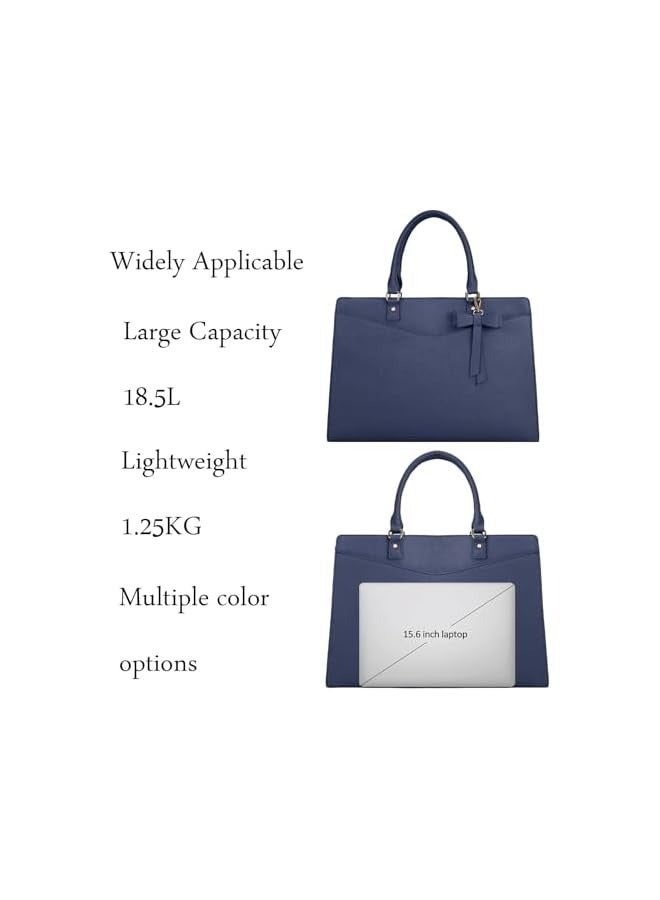 PROMASS Laptop Bag for Women, 15.6 Inch Waterproof PU Leather Tote Bag Business Computers Work Bag University Bag with Multiple Pockets Large Capacity Office Handbag Shoulder Bag (Blue)  - Image 4
