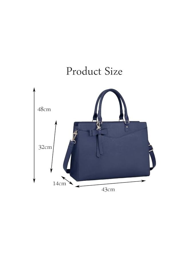 PROMASS Laptop Bag for Women, 15.6 Inch Waterproof PU Leather Tote Bag Business Computers Work Bag University Bag with Multiple Pockets Large Capacity Office Handbag Shoulder Bag (Blue)  - Image 5