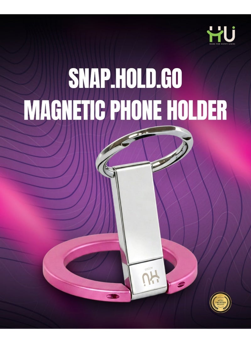 إتش يو حامل هاتف مغناطيسي SNAP.HOLD.GO – حلقة هاتف رفيعة من سبائك الزنك مع دوران 360° وحامل قابل للطي – وردي - Image 4