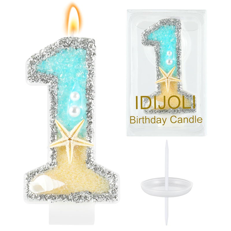 IDIJOLI Beach Birthday Candle Starfish Number 1 Candles 1st Cake Candle Blue Birthday Cake Topper Cupcake Decorations Party Decor Anniversary Celebrations Supplies Favors - Image 1