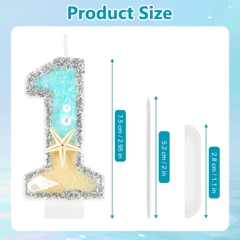 IDIJOLI Beach Birthday Candle Starfish Number 1 Candles 1st Cake Candle Blue Birthday Cake Topper Cupcake Decorations Party Decor Anniversary Celebrations Supplies Favors - Image 3