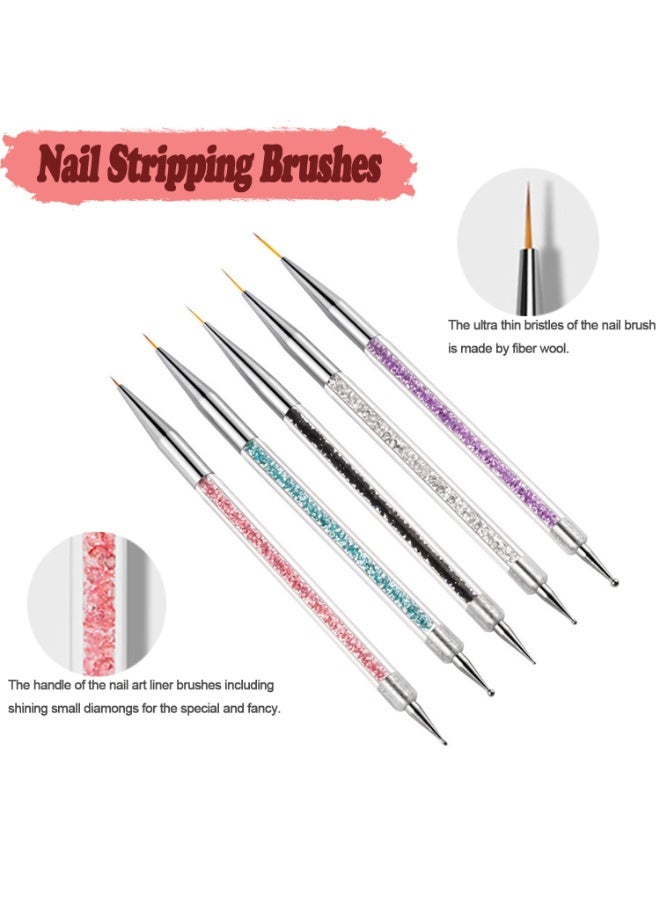 LuckyNov Double Head Nail Art Brushes 5 Pcs , Nail Art Dot Drill Drawing Brush Pen Manicure Care Tools Nail Brush Double Head Dot Painting Tool Set Nail Art Eyeliner Brush for Home DIY and Salon with Shiny Handle - Image 3