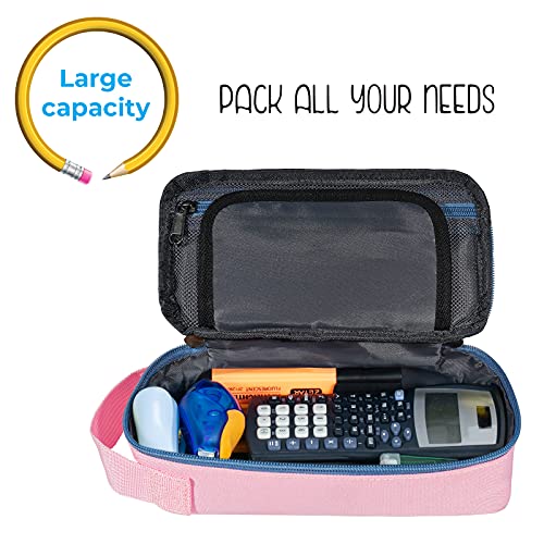 ECHSRT Large Pencil Case, Aesthetic Pen Pouch with Big Capacity, Minimalist Portable Stationery Bag with Handle for Office Organizer Pink Pencil Cases for Girls - Image 4