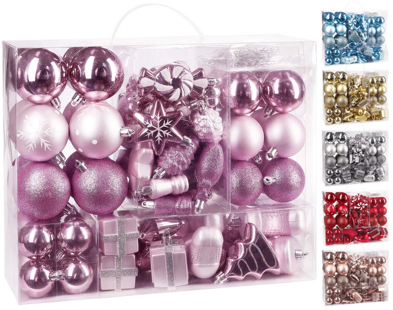 BRUBAKER 77-Piece Christmas Tree Ornaments - Shatterproof - Light Pink/Silver - Image 1