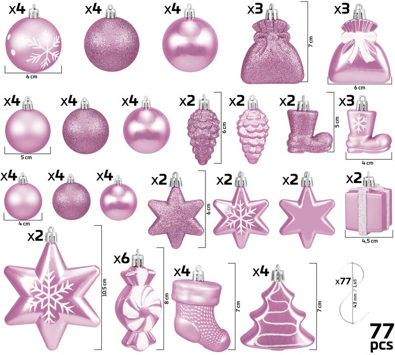 BRUBAKER 77-Piece Christmas Tree Ornaments - Shatterproof - Light Pink/Silver - Image 3