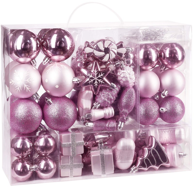 BRUBAKER 77-Piece Christmas Tree Ornaments - Shatterproof - Light Pink/Silver - Image 2
