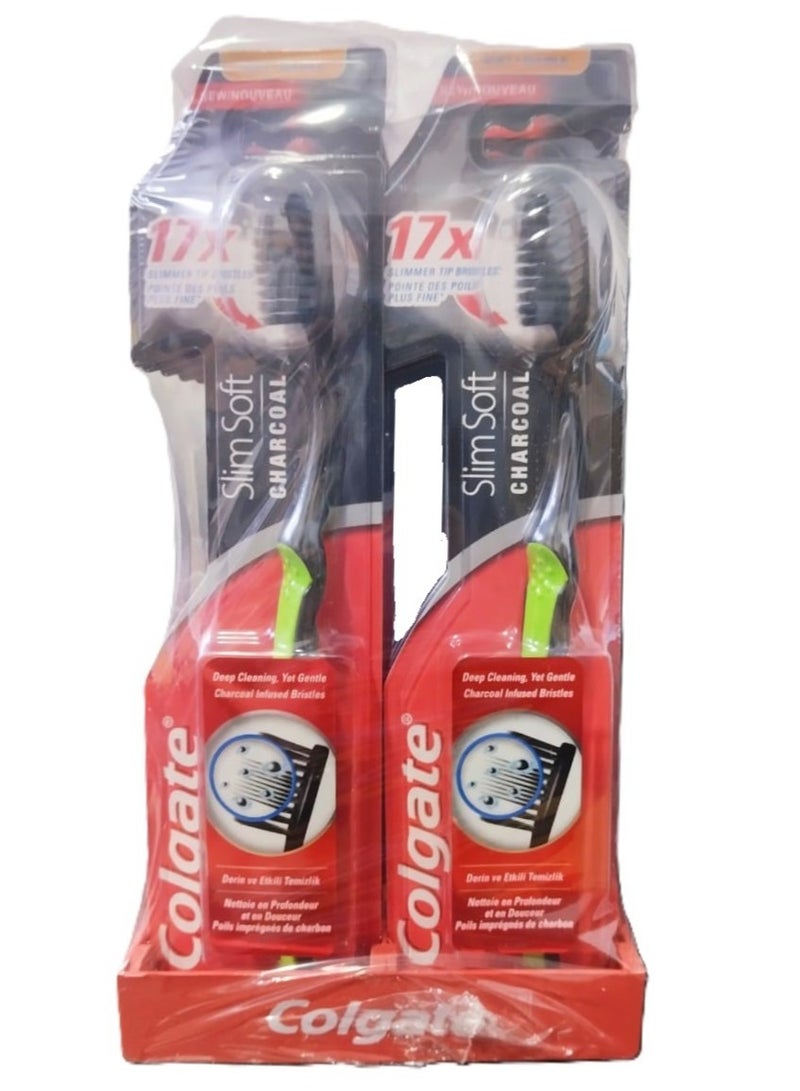 كولجيت فرشاة أسنان كولجيت سليم سوفت بالفحم 12 قطعة, ناعمة و متعددة الألوان - Image 1