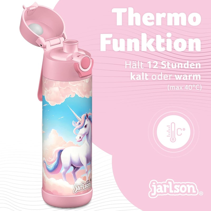 Jarlson قارورة ترمس أطفال جارلسون® مالي يونيكورن وردي 500 مل فولاذية مقاومة للصدأ، خالية من BPA، مقاومة للتسرب، آمنة لغسالة الصحون، للمدرسة، الرياضة - Image 3