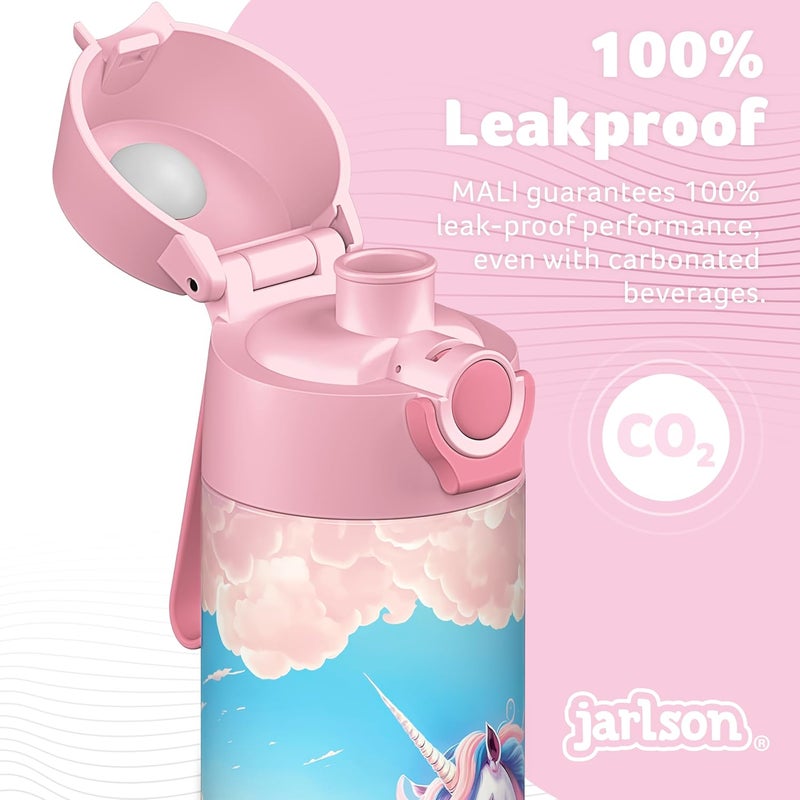 Jarlson قارورة ترمس أطفال جارلسون® مالي يونيكورن وردي 500 مل فولاذية مقاومة للصدأ، خالية من BPA، مقاومة للتسرب، آمنة لغسالة الصحون، للمدرسة، الرياضة - Image 5
