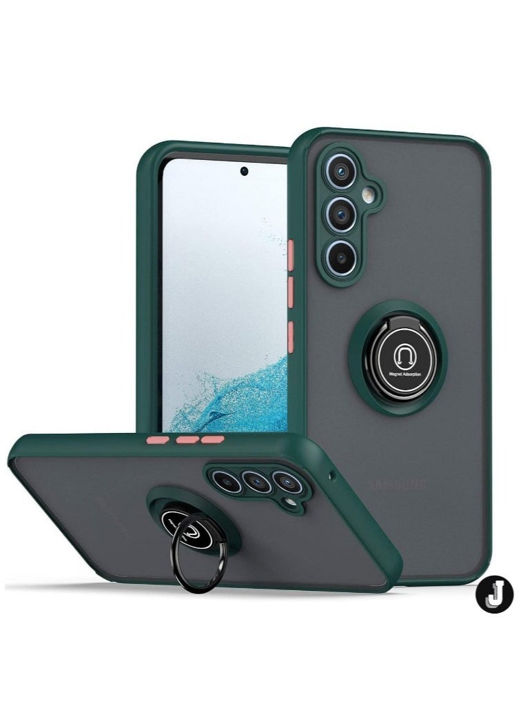JAJEEK "Shockproof Galaxy A34 5G Case with Metal Ring Kickstand – Magnetic Car Mount Holder, Matte Hard Back Cover (Green/Grey)" - Image 1