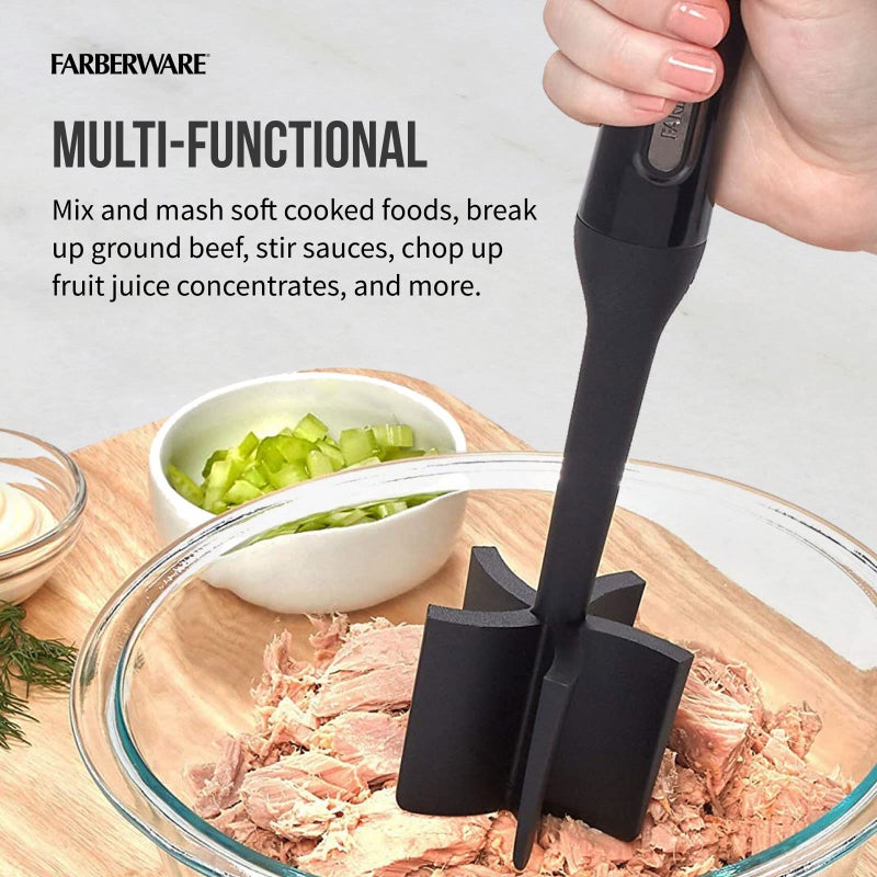 FARBERWARE Nylon Meat and Potato Masher â€“ 5-Blade Ground Meat Chopper, Heat-Resistant to 450Â°F, Safe for Nonstick Cookware, Ergonomic Handle, 10-Inch, Dishwasher-Safe, Black - Image 3
