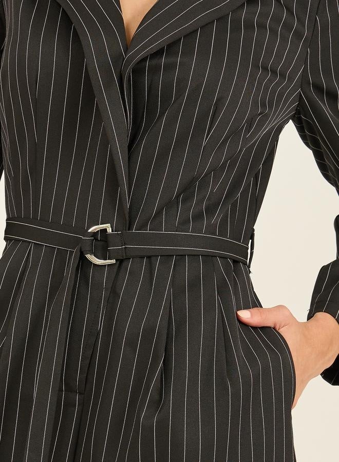 Styli Striped Notch Label Wide Leg Jumpsuit with Belt - Image 5