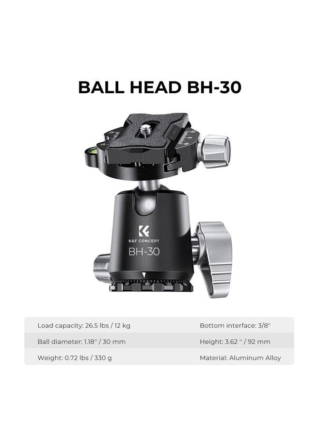 K&F Concept X-Series 68 inch/172cm Carbon Fiber Camera Tripod,Professional Photography Tripod with 30mm Metal Ball Head Load Capacity 12KG/26.4lbs for Indoor Outdoor Use X254C4+BH-30  - Image 5