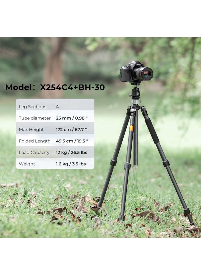 K&F Concept X-Series 68 inch/172cm Carbon Fiber Camera Tripod,Professional Photography Tripod with 30mm Metal Ball Head Load Capacity 12KG/26.4lbs for Indoor Outdoor Use X254C4+BH-30  - Image 2