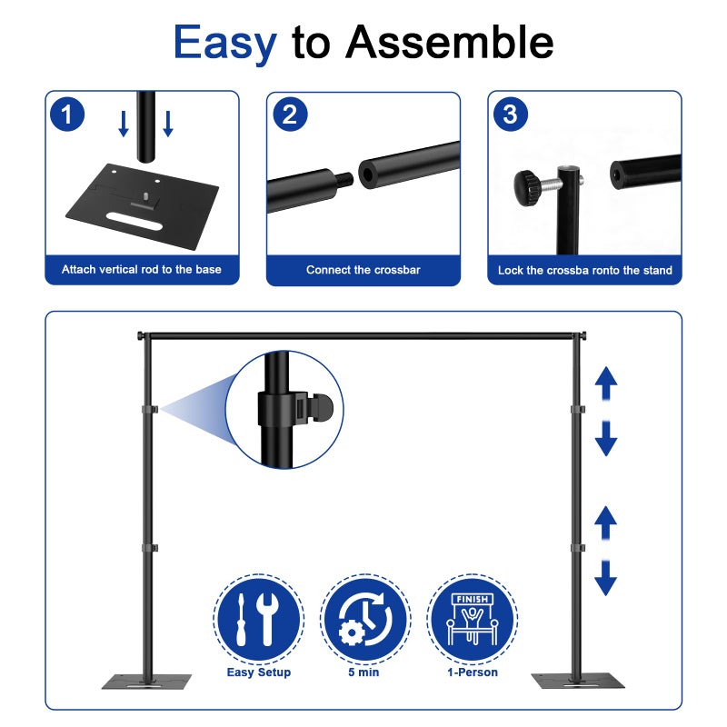 Hecis 8.5x10ft Backdrop Stand, Adjustable Photography Background Frame, Heavy Duty Pipe and Drape Kit Photo Support Poles for Wedding, Party, Birthday, Festival, Vide, Studio - Image 4