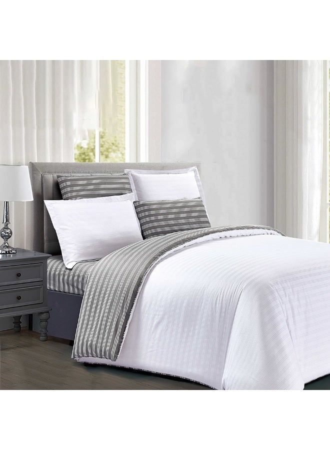 bukhamseen Barrera Cotton Bed Sheet Set – 4 Pieces, Single Size, Striped Design, Super Soft with Stitched Filling - Image 1