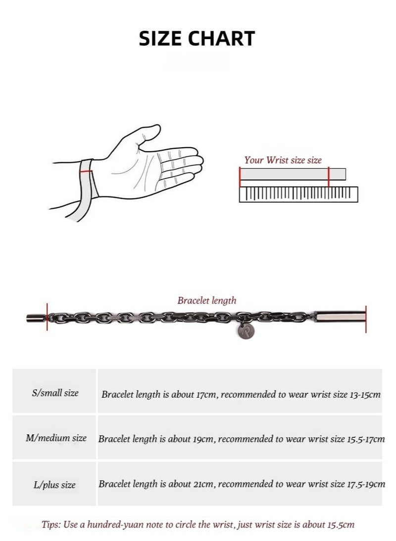 Power Ionics POWERIONICS Pine Retro Titanium Steel Cuban Men's and Women's Bracelet Gun Gray Black Free Engraving. If you need engraving, please contact the customer service via email. - Image 4
