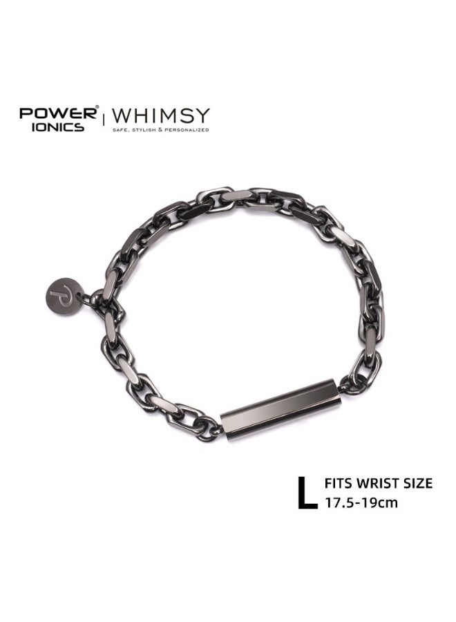 Power Ionics POWERIONICS Pine Retro Titanium Steel Cuban Men's and Women's Bracelet Gun Gray Black Free Engraving. If you need engraving, please contact the customer service via email. - Image 1