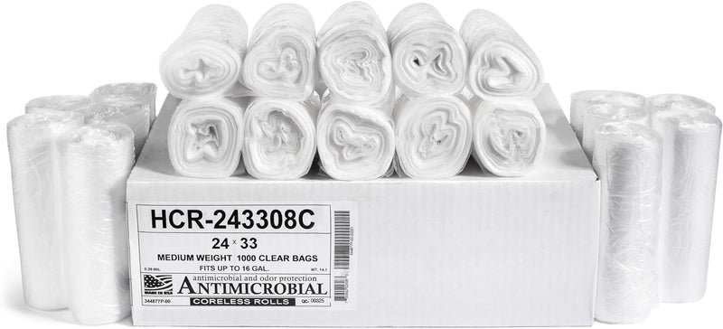 Aluf Plastics أكياس قمامة عالية الكثافة من ألوف بلاستيك 16 جالون 1000 عد 8 ميكرون يساوي 24 × 33 شفافة للحمام والمكتب والصناعات التجارية والتنظيف البلدي وإعادة التدوير - Image 3