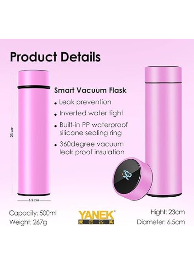 YANEK Smart Water Bottle Stainless Steel – Travel Mug with Smart LCD Touch Screen Temperature Display, Leak-Proof, Hot & Cold Beverage Flask, Ideal for Travel, Gym, Office, & Daily Use (PINK) - Image 2