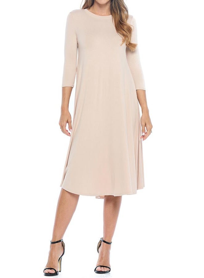 iconic luxe Women's A-Line Swing Midi Dress 3/4 Sleeve Casual Formal, Mocha, XL - Image 2