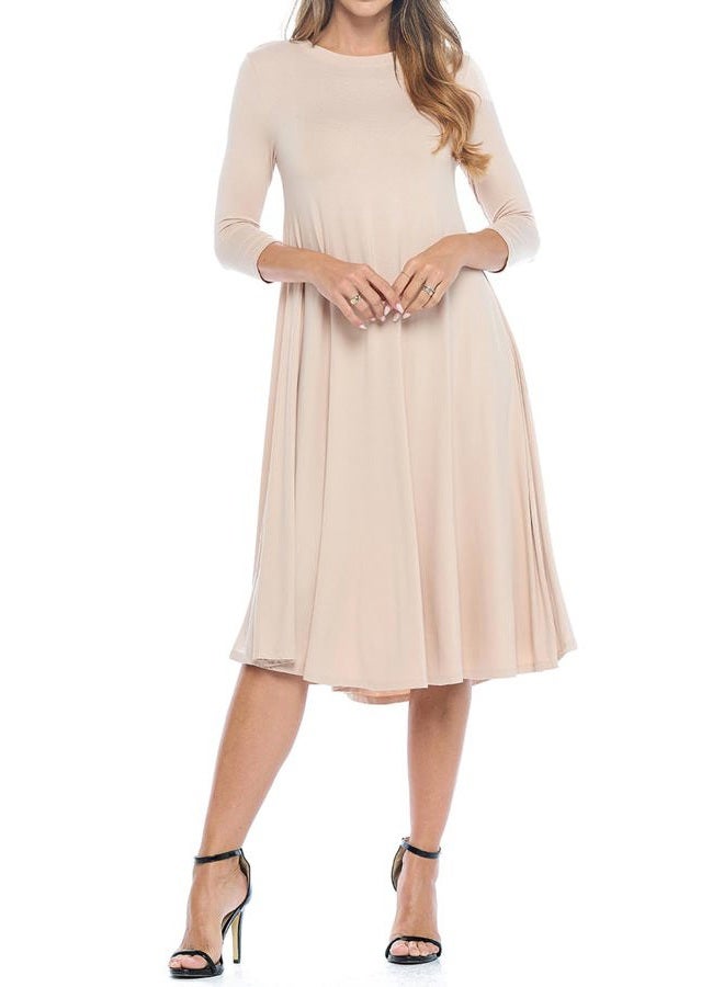iconic luxe Women's A-Line Swing Midi Dress 3/4 Sleeve Casual Formal, Mocha, XL - Image 3