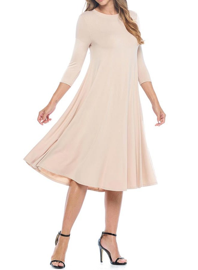 iconic luxe Women's A-Line Swing Midi Dress 3/4 Sleeve Casual Formal, Mocha, XL - Image 4