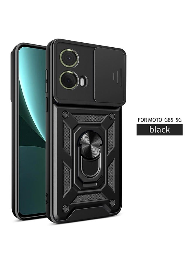 Case Compatible with Motorola G85 5G, Ultra Thin Shockproof Armor Cover with Slide Camera Cover and Magnetic Ring Kickstand, PC+TPU Durable Cover (Black) - Image 1