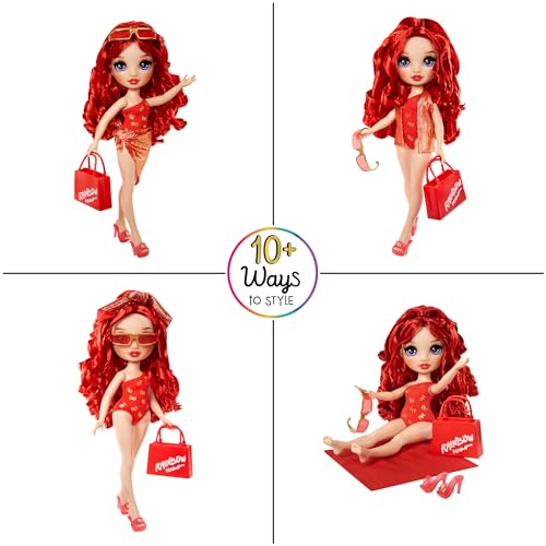 Rainbow High Swim & Style Ruby, Red 11" Fashion Doll with Shimmery Wrap to Style 10+ Ways, Removable Swimsuit, Sandals, Fun Play Accessories. Kids Toy Gift Ages 4-12 Years - Image 4