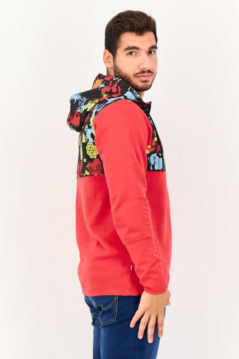 Timberland Men Graphic Print Long Sleeve Half Zip Hoodie, Red - Image 4