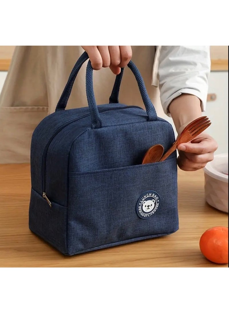 CleanWave - The Pure Effect Adorable Navy BLUE Insulated Lunch Bag – Reusable BLUE Bento Tote with Zipper, Washable Food Storage for School, Work & Picnic | Cute & Durable Back-to-School Gift - Image 1