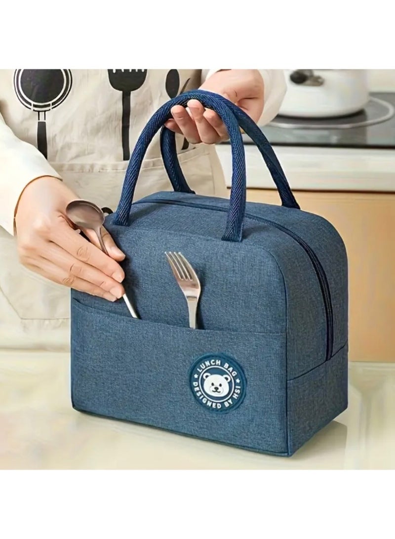 CleanWave - The Pure Effect Adorable Navy BLUE Insulated Lunch Bag – Reusable BLUE Bento Tote with Zipper, Washable Food Storage for School, Work & Picnic | Cute & Durable Back-to-School Gift - Image 4