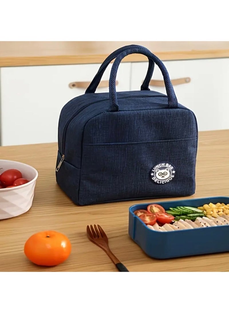 CleanWave - The Pure Effect Adorable Navy BLUE Insulated Lunch Bag – Reusable BLUE Bento Tote with Zipper, Washable Food Storage for School, Work & Picnic | Cute & Durable Back-to-School Gift - Image 3