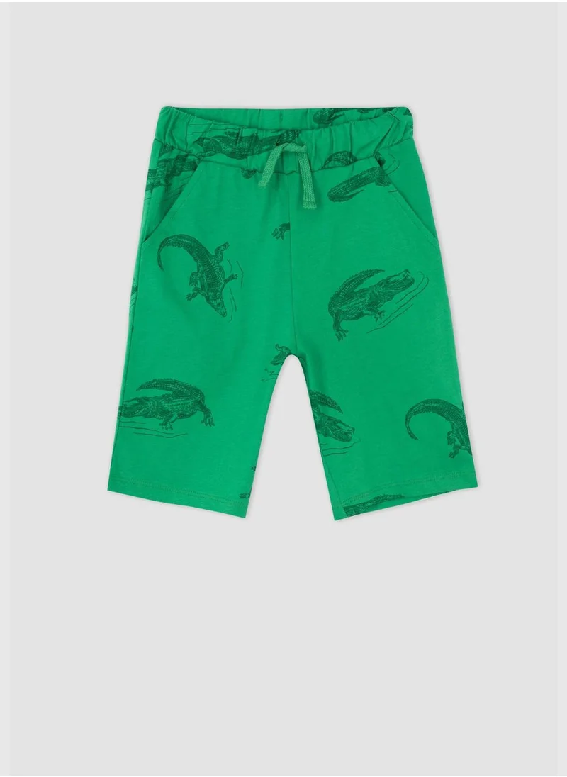 DeFacto Regular Fit Tie Waist Crocodile Print Bermuda Shorts