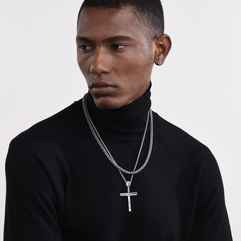 U7 Men Baseball Chain Stainless Steel Jersey Baseball Cross Pendant Cool Necklace - Image 2