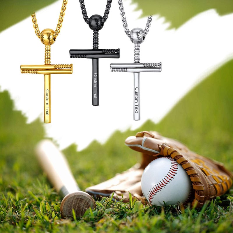 U7 Men Baseball Chain Stainless Steel Jersey Baseball Cross Pendant Cool Necklace - Image 3