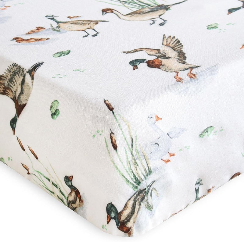 LifeTree Mallard Duck Crib Sheets for Baby Boys Girls  Muslin Fitted Crib Sheets Toddler Bed Sheet Fits Standard Crib 70 Viscose from Bamboo and 30 Cotton 28in x 52in - Image 1