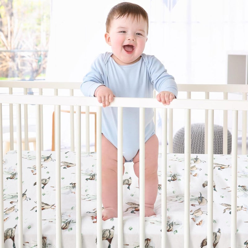 LifeTree Mallard Duck Crib Sheets for Baby Boys Girls  Muslin Fitted Crib Sheets Toddler Bed Sheet Fits Standard Crib 70 Viscose from Bamboo and 30 Cotton 28in x 52in - Image 2