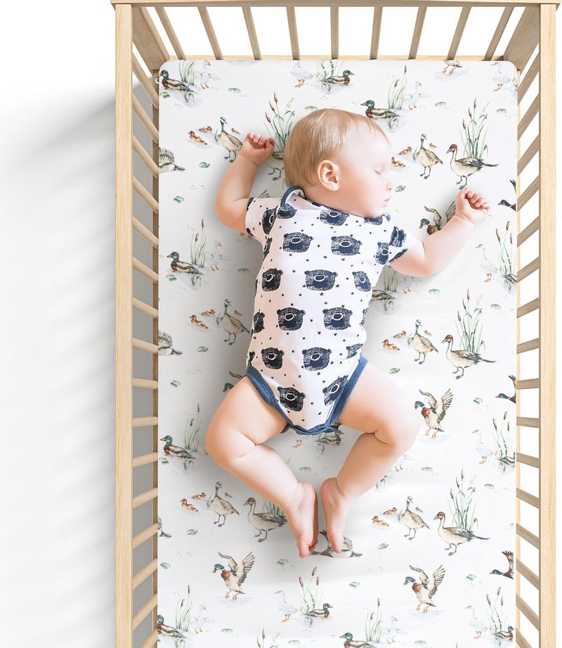 LifeTree Mallard Duck Crib Sheets for Baby Boys Girls  Muslin Fitted Crib Sheets Toddler Bed Sheet Fits Standard Crib 70 Viscose from Bamboo and 30 Cotton 28in x 52in - Image 4