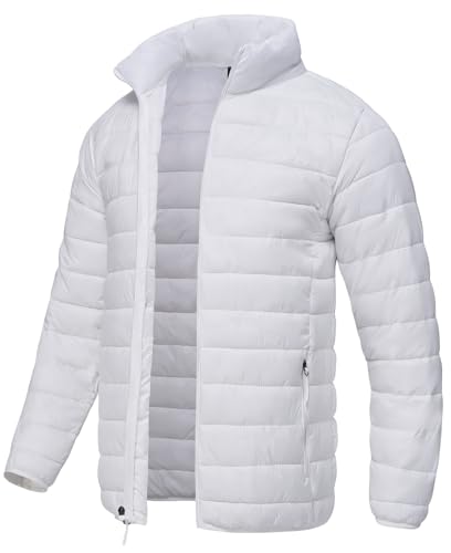 SPOSULEI Puffer Jacket for Men Packable Lightweight Winter Warm Down Jackets Coats Outdoor Insulated Water Resistant Travel Hiking Camping Jacket with Pockets White XL - Image 1